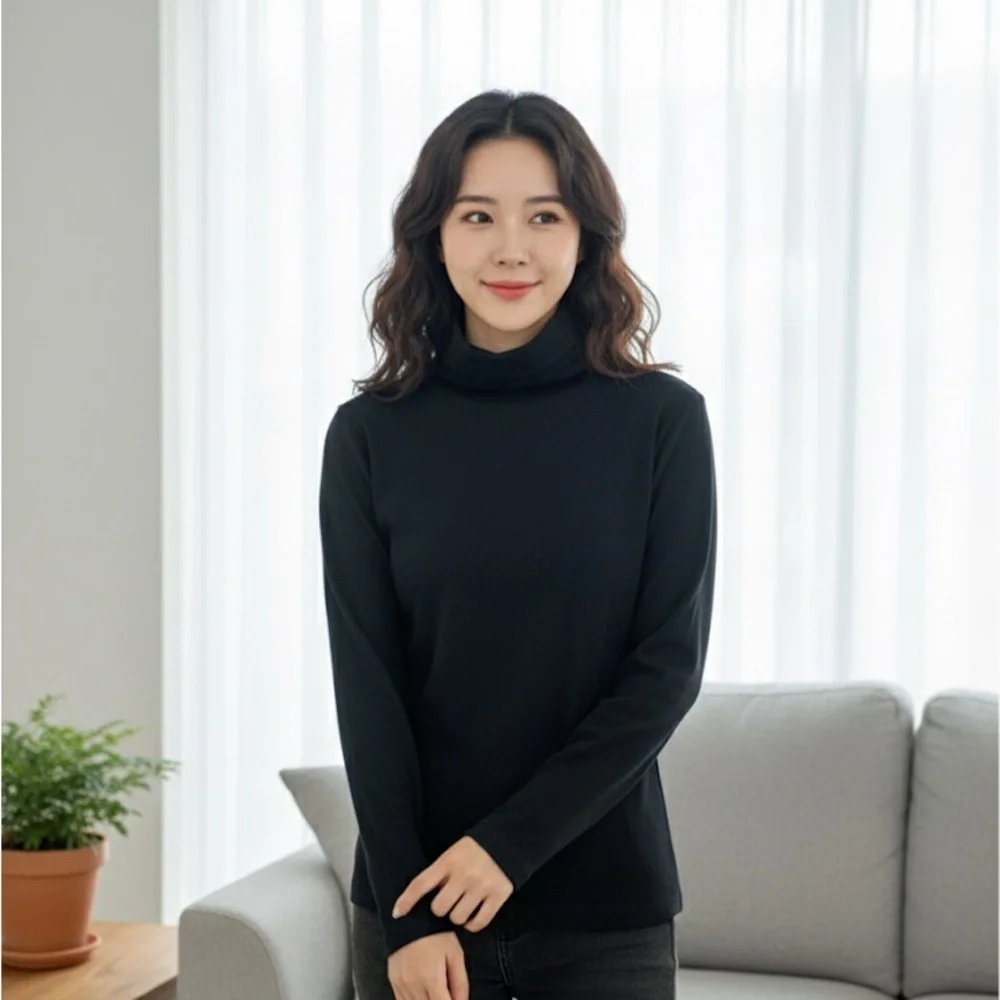 Liz Claiborne Black Long Sleeve Turtleneck Top - Picture 2 of 4